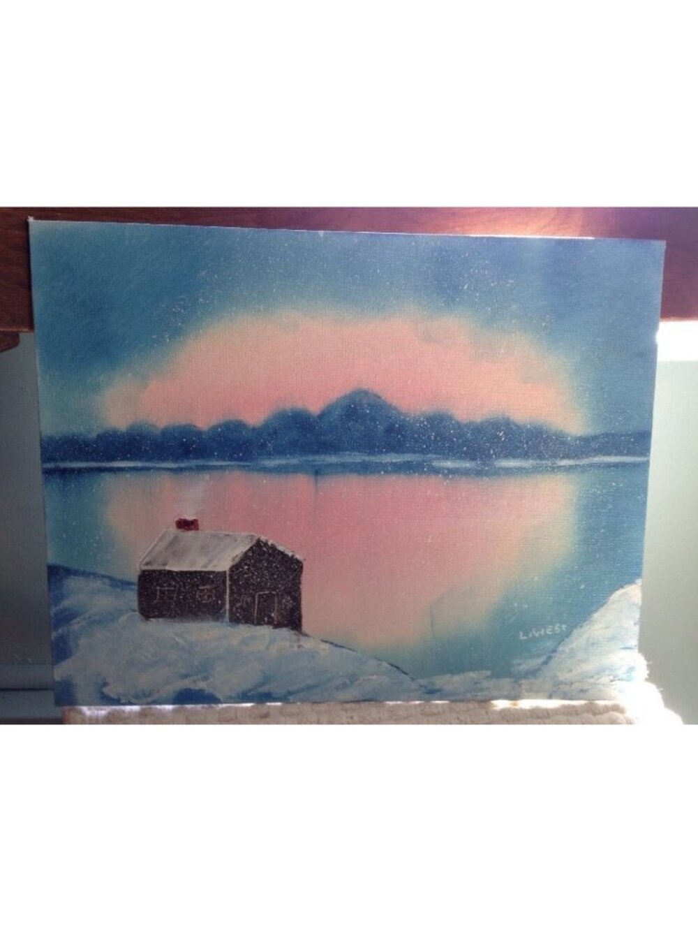 Original Acrylic painting on board signed L West landscape impressionist winter